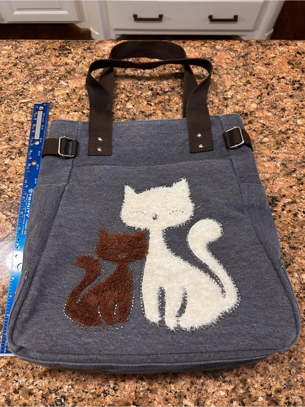 Faux Fur with Rhinestones Denim Bag with loads of pockets!